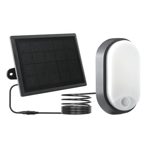 Image of M EGA MEGACUBE LED Solar Bulkhead Lamp with PIR Motion Sensor, 4000K Oval Solar Wall Light for Outdoor Garden, Porch, Patio, Front Door, IP65 Weatherproof Outdoor Solar Lights, Black