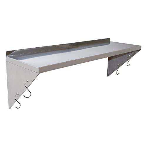 TAIMIKO Estantería de Pared de Acero Inoxidable con Barra de Ganchos,Estante de Pared con Soporte Triangular Almacenamiento de Cocina, para Gastro Libros Portarretratos Plantas Oficina Baño Cocina