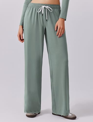 PINSPARK Womens Lounge Sets 2 Piece Outfits Cropped Top Wide Leg Pants Comfy Workout Track Suits Airport Outfit with Pockets 2024, Grey Sage XL