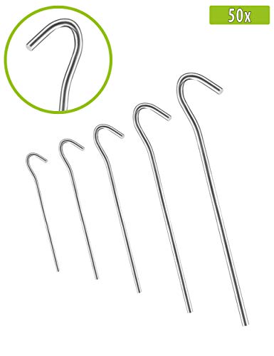 Balinco Piquets de tente anti-rouille Ø 4 mm, longueur 200 mm  Profil rond  Sardines | Piquets | Ancrage au sol en acier galvanisé pour fixation et fixation de tente en camping, argenté