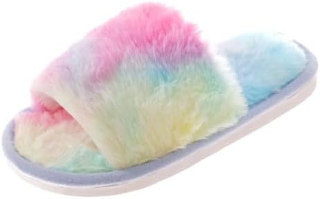 LOBUJOU Fluffy Slippers for Kids Girls Furry Slides Open Toe Home Indoor Shoes
