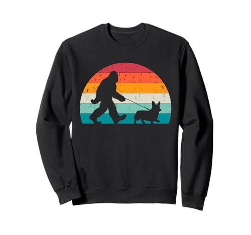 Bigfoot Walking a Dog Funny Corgi Lovers Dog Dad Sweatshirt
