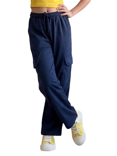 Image of Li'l Tomatoes Girls Cotton Track Pants | Soft & Comfortable Casual Summer Lower for Girls | Elastic Waist with Drawstring Everyday Wear | Side Stripe Straight Fit Trackpant | 9-16 Years |