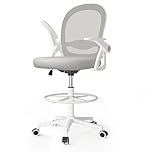 naspaluro Drafting Chair Tall Office Chair Ergonomic Desk Chair Swivel Painting Chair with Flip-up Armrests and Adjustable Footrest Ring for Home Office - Grey