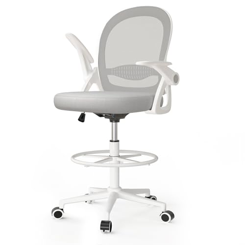 naspaluro Chaise de Bureau avec Accoudoir Relevable, Fauteuil de Bureau avec Soutien Lombaire, Siège Bureau avec Dossier Moyen de 45 cm (avec Repose-Pieds,...