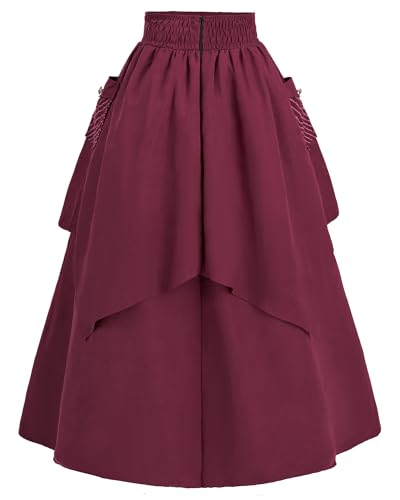 FCCAM Renaissance Skirts for Women 1800s Long Victorian Skirt Double-Layer with Pockets2