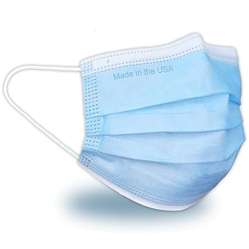 USA Made 50pc Face Mask Pack, Adult Face Masks Disposable Made in USA [ASTM Level 3] Blue Disposable Masks for Adults, Facemask Disposable Mask, Disposable Face Masks for Adults [Normal Earloops]