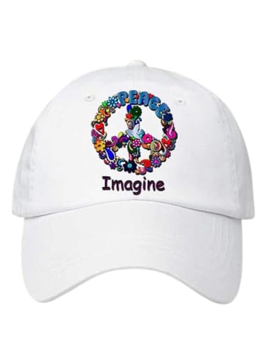 Hippie Peace Sign Hat Imagine All The People Living Life in Peace Baseball Cap