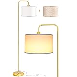 LED Floor Lamp for Living Room, PARTPHONER Modern Standing Lamp with 2 Hanging Shades...