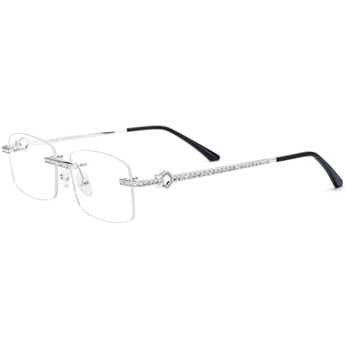 Image of HEPIDEM Vintage Style Rectangular Rimless Metal Eyeglasses for Men,New Frameless Zircon Diamonds Optical Glasses Frame