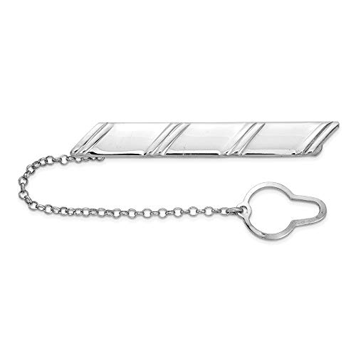 925 Sterling Silver Rhodium Plated Diagonal Stripes With Button Chain Tie Bar Measures 51.98X7.38Mm Wide Jewelry Gifts For Men #TOP7