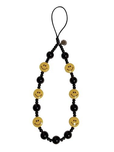 Drawwind Phone Charm Beaded Wristlet Strap Universal Cell Phone Lanyard Cute Bracelet Wrist Strap Beaded Chain String Handmade Accessories for Case Camera Bags (Yellow Smiles)