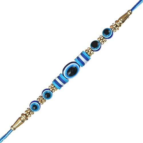 Image of eCraftIndia Beads Evil Eye Rakhi for Brother Bhaiya Bhai with Best Bro Ever Fridge Magnet | Roli Chawal Pack