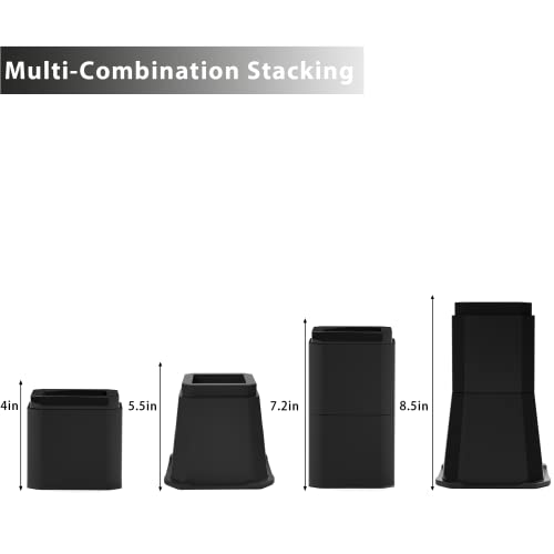 Banqin Bed Risers 4 Inch Heavy Duty Adjustable Dorm Room Extra High Lifts Desk Risers, Furniture Risers For Bed Frame Couch Table Sofa Chair Support Up To 10000 Lbs 4 Pack, Black #TOP5