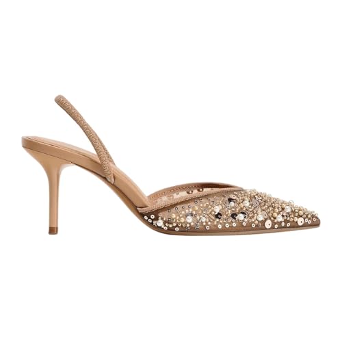 Women's Stiletto High Heel Slingbacks Mesh Fabric With Rhinestone Back Strap With Elastic Pointed Toe Slip On Wedding Party Evening Dress Shoes for Women Ladies Girls
