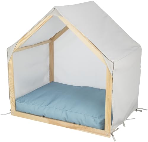 TRIXIE Höhle Lias mit Holzgestell, 88 × 89 × 61 cm, Sand/blau