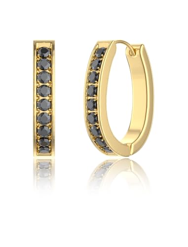 Hoop Earrings for Women & Men 316L Hypoallergenic Stainless Steels black Cubic Zirconia Earrings Small CZ Earrings Fashion Gift(gold)