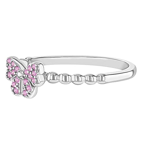 925 Sterling Silver Sweet Pink Cubic Zirconia Bow Ring For Girls & Teens Sizes 2-5 - Adorable and Simple Polished Bow Ring With Pink CZ For Young Girls - Classic Detailed Rings For Girls Birthday Gift2
