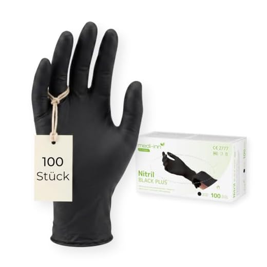 MEDI-INN Nitril black plus Einweghandschuhe Größe M | 100 Stück | Nitrilhandschuhe schwarz in praktischer Spenderbox | puderfrei & latexfrei
