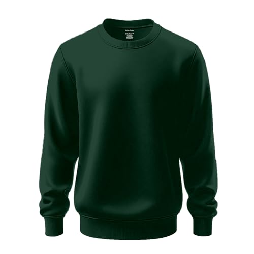 Image of Mellor Design Mens Womens Sweatshirts Pullover Thermal Plain Top Workwear Casual Crewneck Jumper Sweater Sports Leisure Fleece Bottle Green