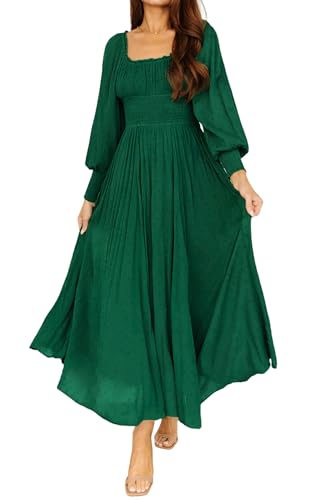 R.Vivimos Women's Elastic Empire Waist A-Line Maxi Dress, Dark Green, XL