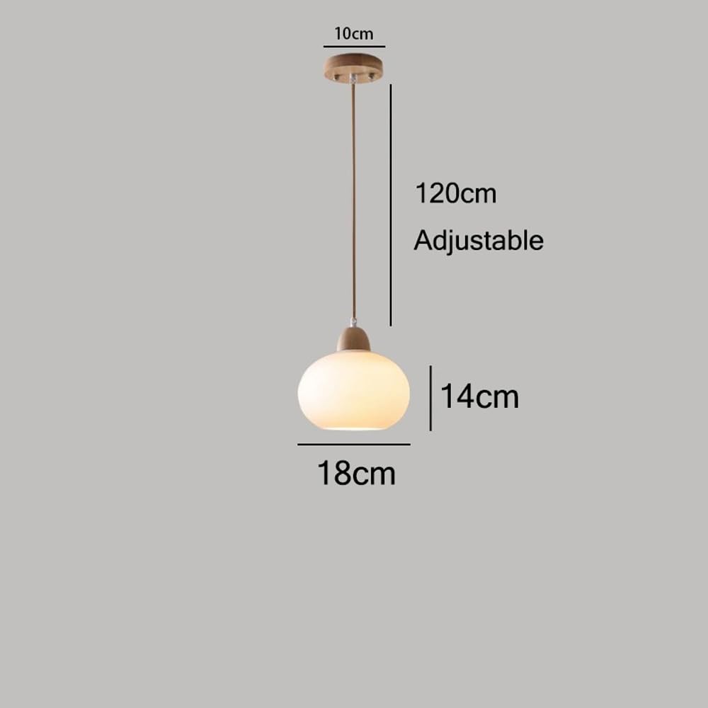 Nowoczesna lampa wisząca ze szkła opalowego w stylu nordyckim - mała lampa ścienna na wyspę kuchenną, jadalnię, sypialnię - elegancka drewniana oprawa sufitowa