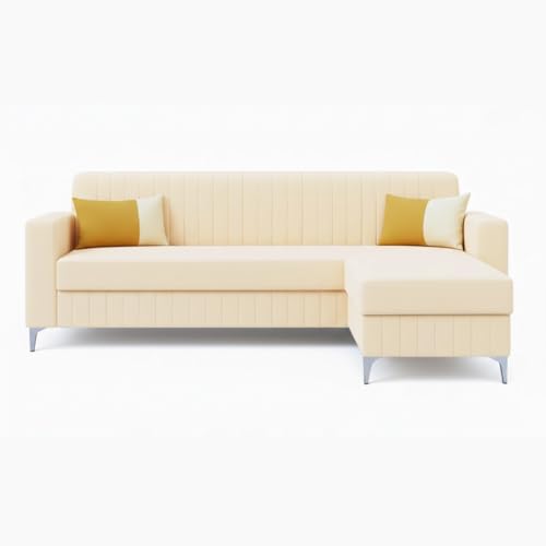 Image of SOCOZI Anton 4 Seater L Shape Sofa Set with Movable Ottoman | Flexible Left or Right Layout | Soft Velvet Suede Fabric | Modern Design | Plush Comfort Cushions for Living Room (Cream)