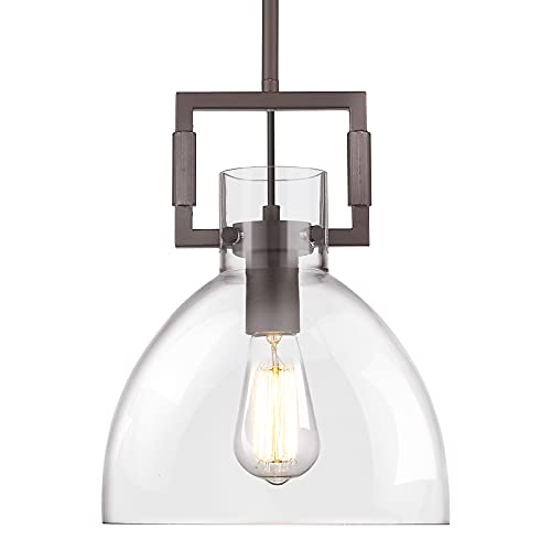 Farmhouse Glass Globe Pendant Light Fixture, HWH Schoolhouse Hanging Light Fixture with Adjustable Height, Kitchen Island, Above Sink, Oil-Rubbed Bronze, 5HZG20 M1L ORB