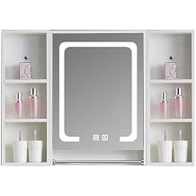 Bathroom medicine cabinet mirror With LED light Solid wood Bathroom Cabinet Wall Mounted with Mirror Door, Over The Toilet Storage Cabinet with Doors and Shelves, Medicine Cabinets with 1 Open Shelves