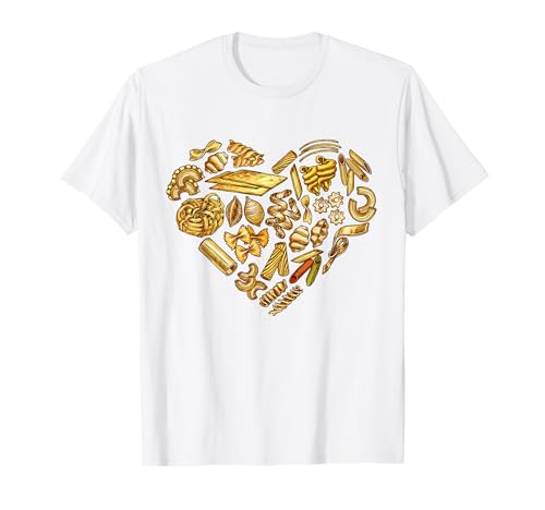 I Heart Love Tipos de pasta Variedades Amante de la comida italiana Camiseta