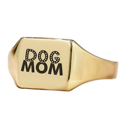 Bague carrée Maman de chien argent 925 plaqué or chevalière vintage hypoallergénique