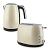KHG Frühstücksset Wasserkocher & Toaster Creme Beige Retro Vintage, Kapazität 1,7 Liter & 2 Toastscheiben, 360° Sockel, Druckknopf-Öffnung, Kontrollleuchte, Röstgradeinstellung, Aufwärm-, Auftau-Taste