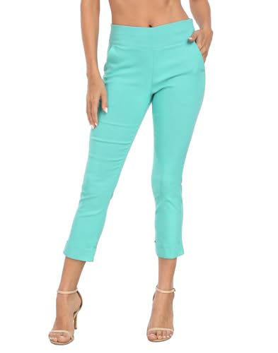 Image of HDE Pull On Capri Pants for Women with Pockets Elastic Waist Cropped Work Pants