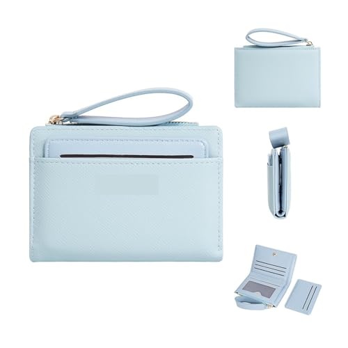 Portefeuille femme bleu zippé compact avec multi-emplacements cartes