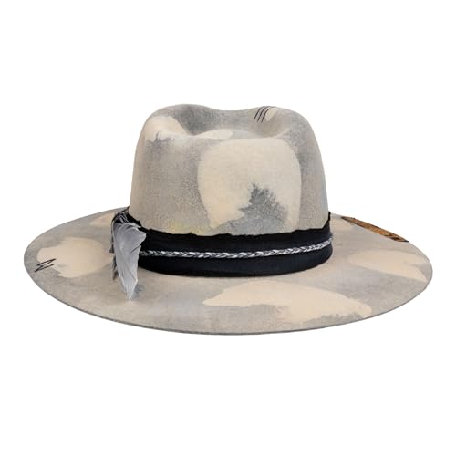 Image of RUEDIGER Vintage Wide Brim Fedora Hats 100% Wool Stiff Felt Hat Rancher Hat with Lightning Logo Handmade Distressed /Burned