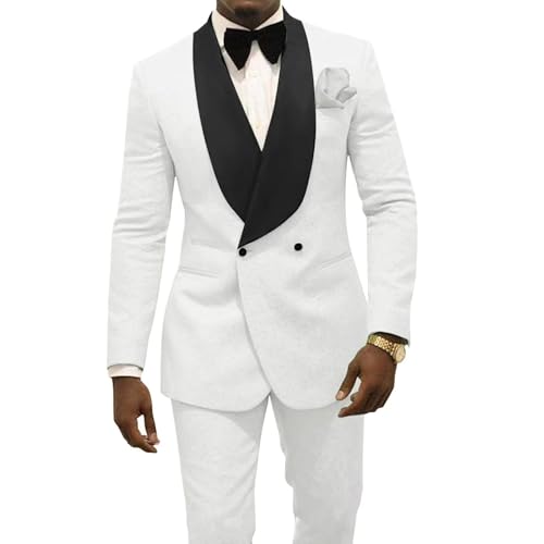 Men's Two Piece Shawl Lapel Suit Jacquard Tuxedo for Wedding Daily Business Blazer Pant Set