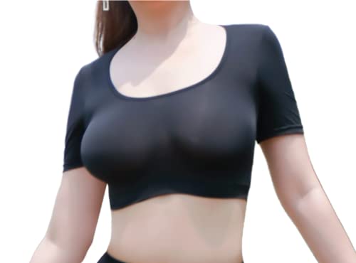 YYYFEI下乳 トップス セクシー Tシャツ チビT ちびT コスプレ レディース 横乳 へそ出し へそだしフリーサイズ (白い) - 画像5