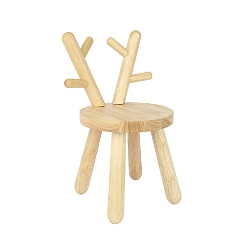 Wooden Toddler Chair, Naturally Finished Solid Hardwood,Kids Stool Chair, Handmade, For Playroom, Nursery, Preschool, Bedroom, Kindergarten Eating, Reading, Playing, Boys Girls Age 2+ (1, Antlers) #TOP19