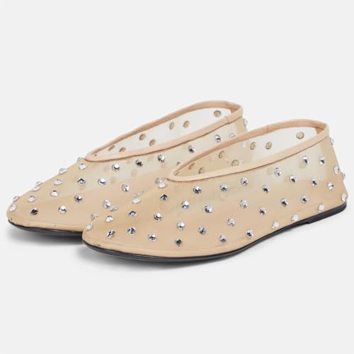 Women Mesh Ballet Flats Rhinestone Breathable Mesh Flats Slip On Ballerina Shoes Embroidered Floral Comfortable Casual Dress Shoes4