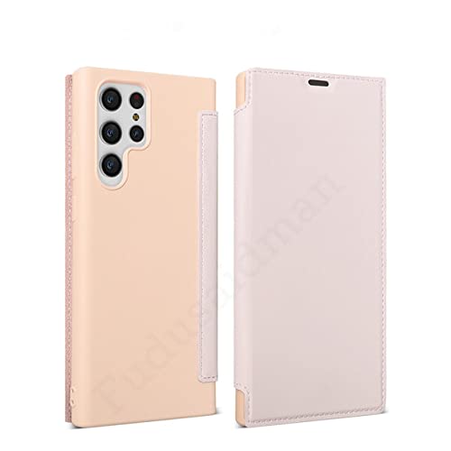 Funda para Samsung S22 Ultra con tapa de silicona líquida y cuero rosa