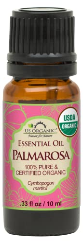 US Organic Palmarosa Essential Oil USDA Certified Organic 100% Pure Steam Distilled Sourced from India (10 ml)