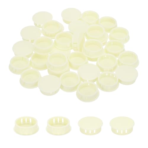 Image of MECCANIXITY 64PCS 30mm(1 3 /16 inch) Cream White Plastic Hole Plugs, Flush Type Panel Hole Plugs Insert End Caps for Locking Hole Tubes Furniture Cabinet