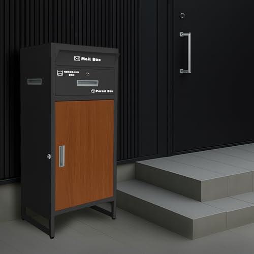 【もうひとつの玄関に ポスト一体型】 SKK 宅配ボックス 宅配BOX ポスト付き 大容量 防水 大型 戸建て 個人宅 置き配 組立不要 両開扉 おしゃれ 盗難防止 【日本企業】 (ブラック×ブラウン)