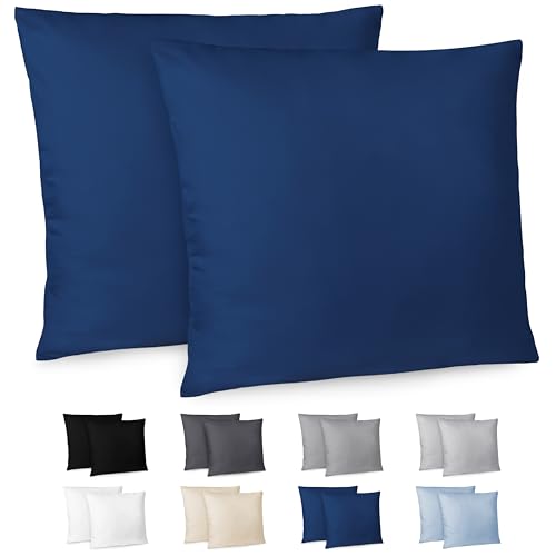 Dreamzie Taie Oreiller 60x60 cm, Lot de 2 - Housse Coussin 60x60 en Microfibre avec Fermeture Éclaire - Taie d'oreiller Bleu Foncé, Oeko-Tex
