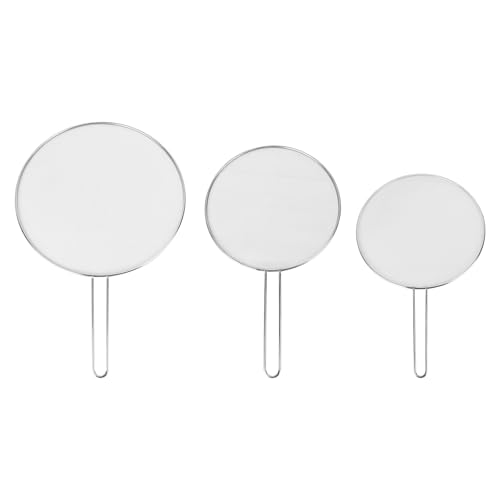 Amosfun Set of 3 Splatter Screen Guards-Splatter Guard for Frying Grease Screen pan Oil Strainer Guards- Stainless Steel Multifunctional Flat Mesh Oil Strainer