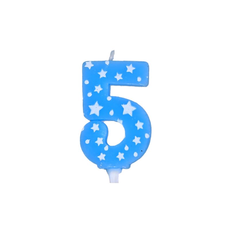 Juzfun Birthday Candles Number 5 for Cake Decoration Topper Fifth Anniversary Party Celebration Star Blue Colour Size : 4.3 x 6.3 CM