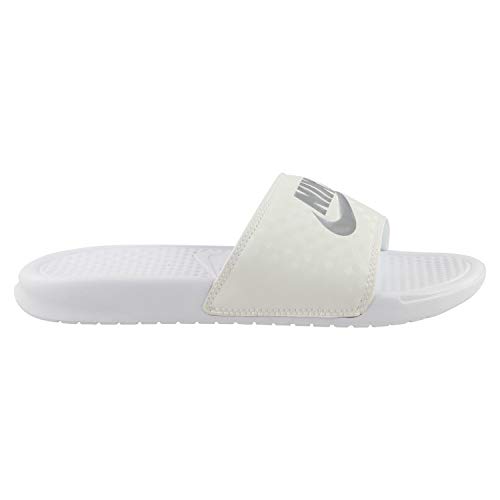 Nike Women's Benassi Just Do It Sandal, White/Metallic Silver, 10 Regular Us #TOP1