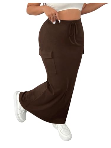 SOLY HUX Women's Plus Size Cargo Skirts Y2k Vintage Long Maxi Skirts with Pockets Streetwear