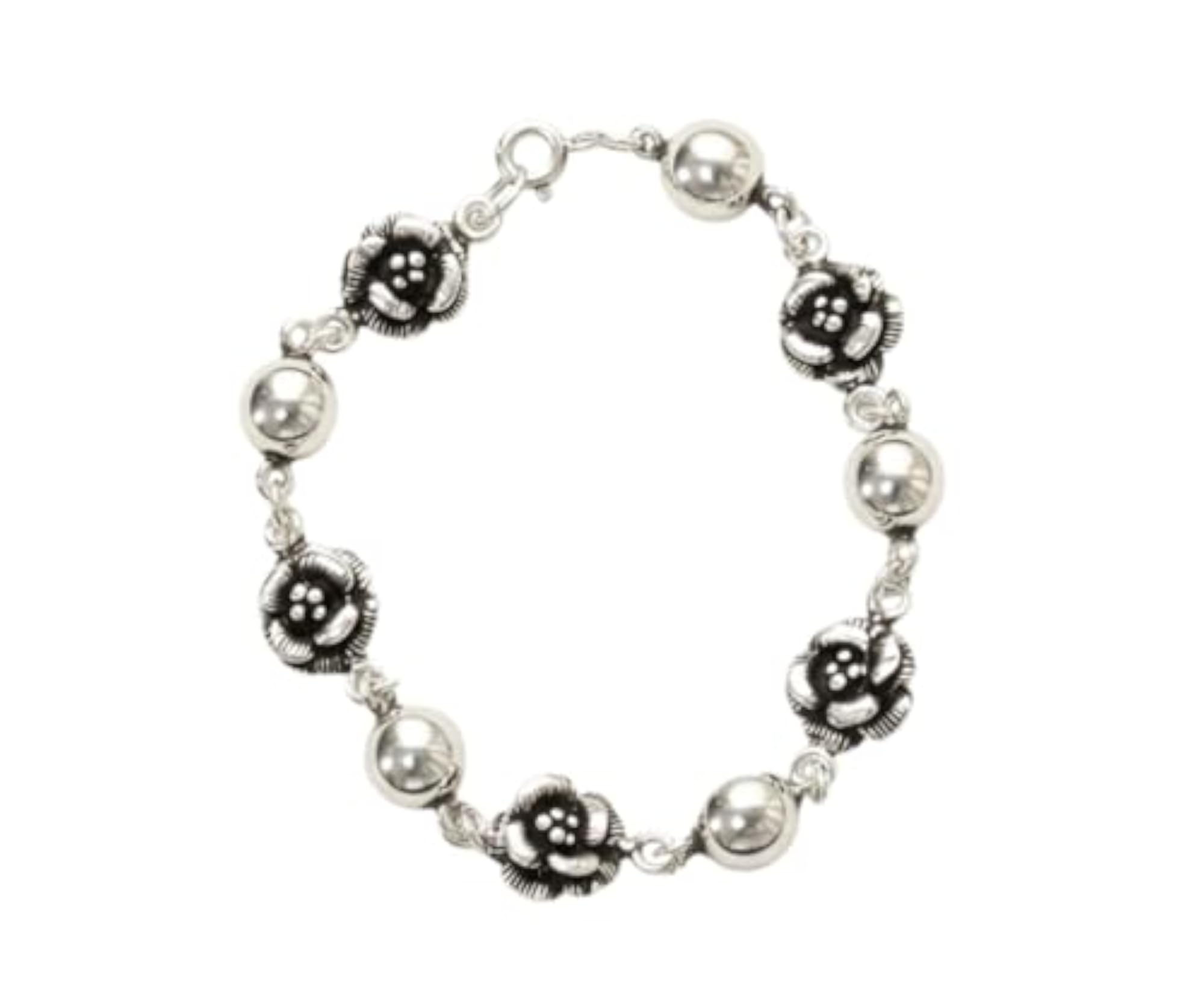 Women's 925 Sterling Silver Floral Charm Bracelet
