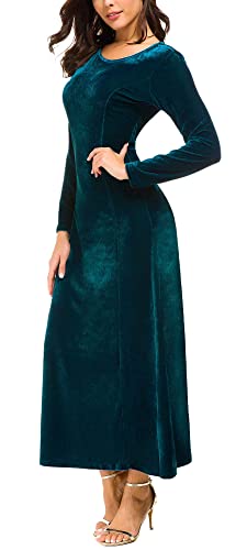 Image of Urban CoCo Women's Elegant Velvet Midi Dress Scoop Neck Long Sleeve Ruched